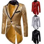 Herren eleganter Pailletten-Blazer mit asymmetrischem Schnitt und luxuriösem Design R&B
