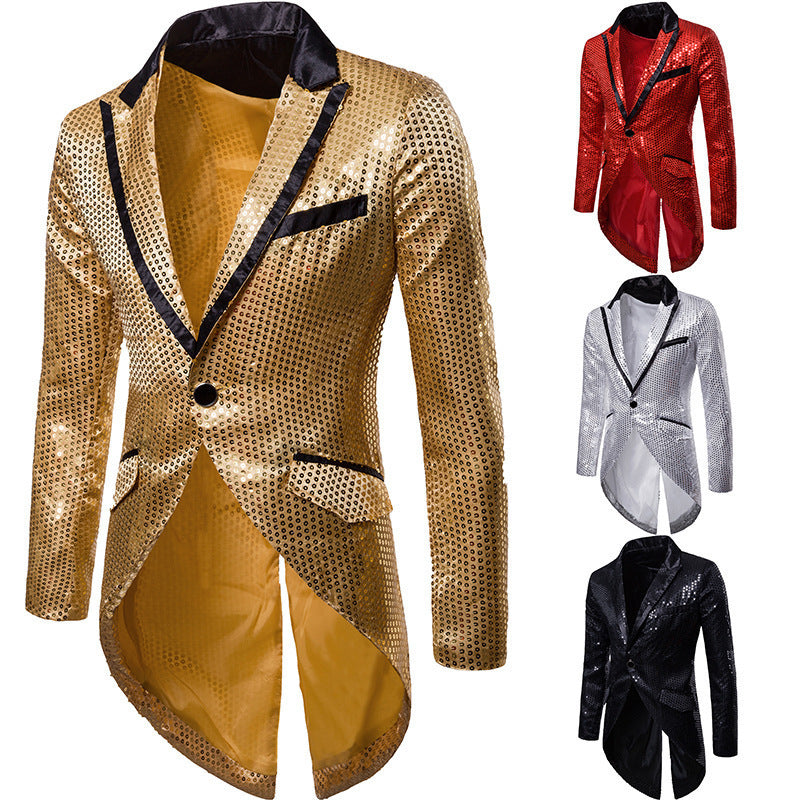 Herren eleganter Pailletten-Blazer mit asymmetrischem Schnitt und luxuriösem Design R&B