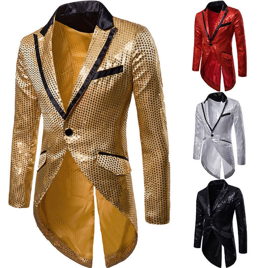 Herren eleganter Pailletten-Blazer mit asymmetrischem Schnitt und luxuriösem Design R&B