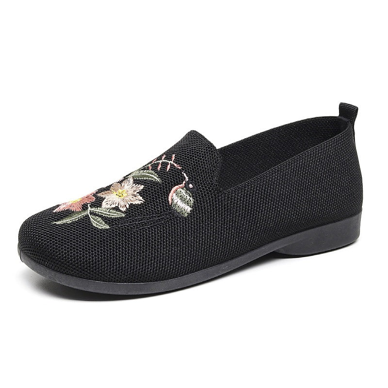 Damen Slip-On Ballerinas mit floraler Stickerei und atmungsaktive Struktur