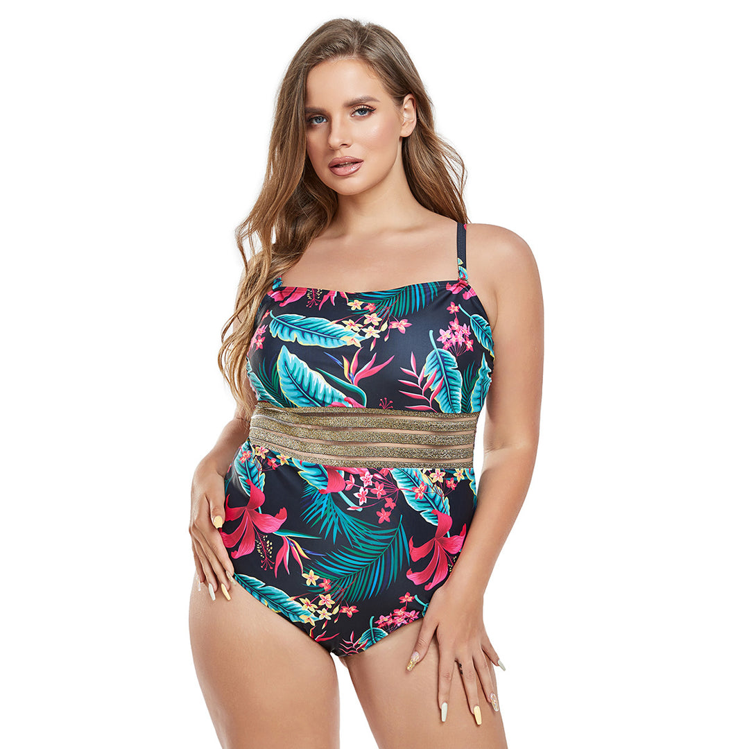 Damen Einteiliger Badeanzug mit schimmerndem Taillenband R&B