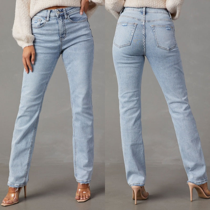 Damen High-Waist Jeans mit lässigem Schnitt und ausgefranstem Saum R&B
