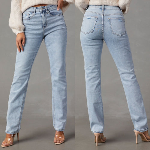 Damen High-Waist Jeans mit lässigem Schnitt und ausgefranstem Saum R&B