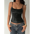 Damen Elegantes Spaghetti-Träger-Top mit Pailletten und figurbetontem Schnitt R&B