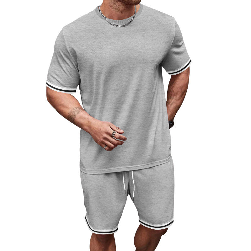 Herren nan sportliches Jersey-Set aus Kurzarmshirt und Bermudashorts mit Kontraststreifen elastischem Bund und Eingrifftaschen R&B