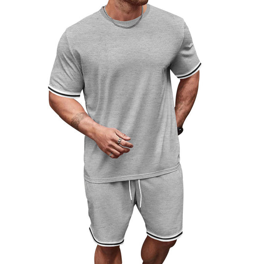 Herren nan sportliches Jersey-Set aus Kurzarmshirt und Bermudashorts mit Kontraststreifen elastischem Bund und Eingrifftaschen R&B