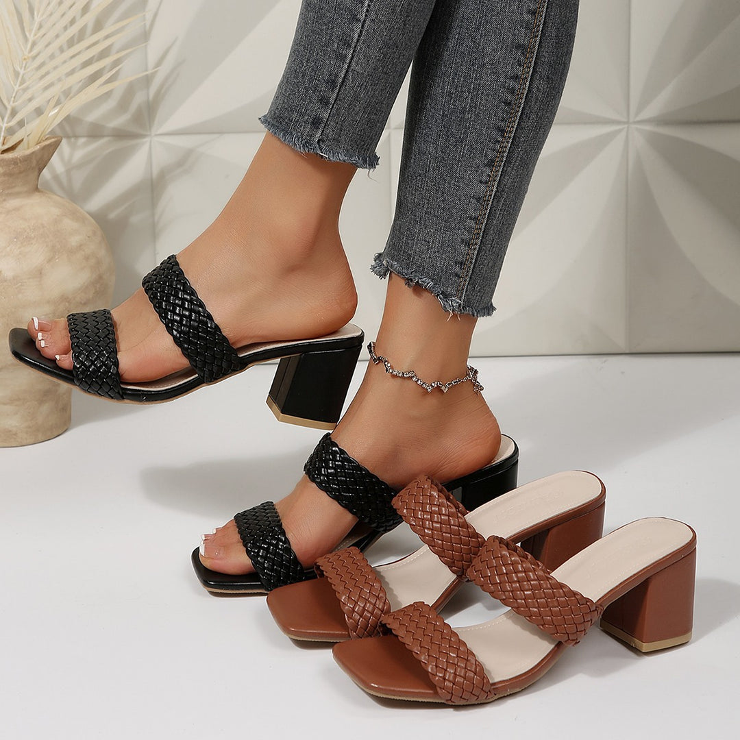Damen Riemchen-Sandalen mit geflochtenem Riemendesign und bequemem Blockabsatz R&B