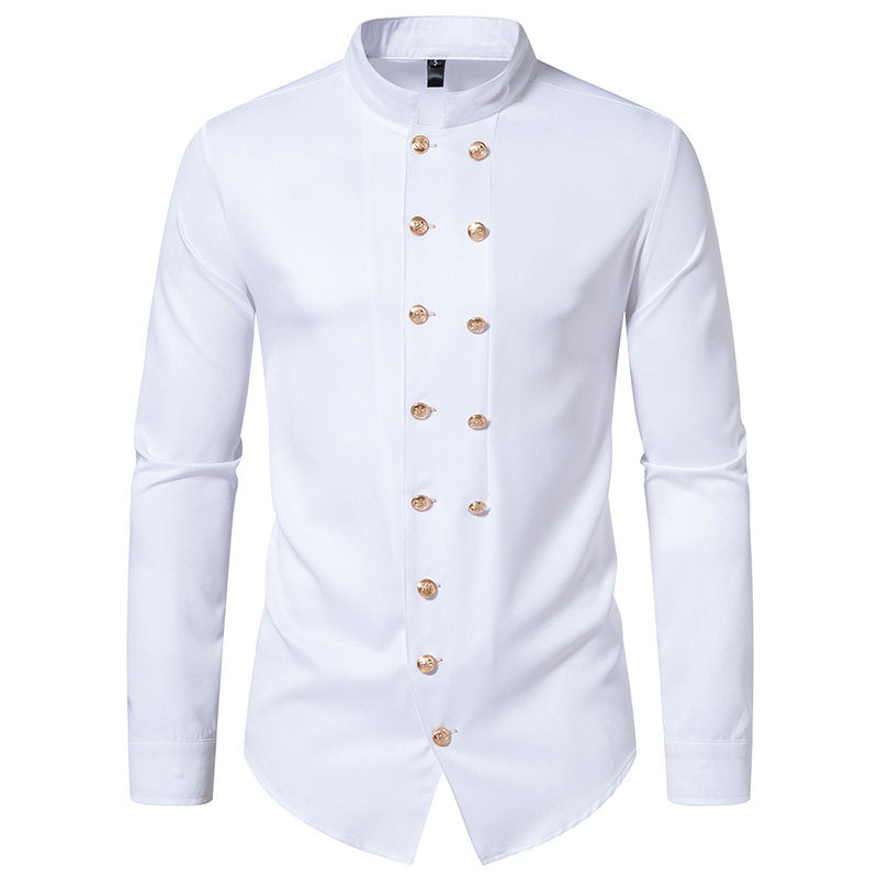 Herren Stehkragen-Hemd mit eleganten Knopfdetails R&B