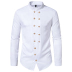 Herren Stehkragen-Hemd mit eleganten Knopfdetails