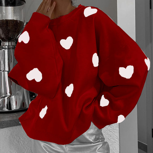 Damen lässiger Pullover mit Herzmotiv R&B