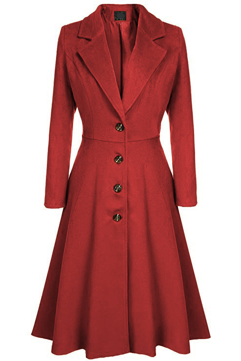 Damen Eleganter Wollmantel mit tailliertem Schnitt und langen Ärmeln R&B