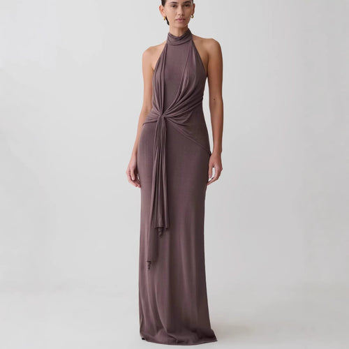 Damen Elegantes knöchellanges Wickelkleid mit tiefem Schlitz R&B