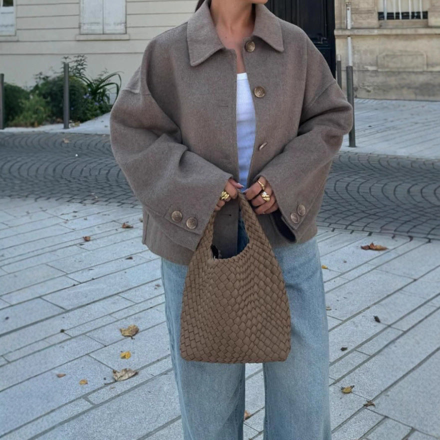 Damen Oversize Wolljacke mit dekorativen Knöpfen R&B