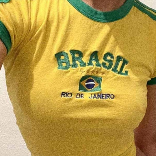 Damen Sportliches T-Shirt mit Brasil-Motiv und sportlichem Schnitt R&B
