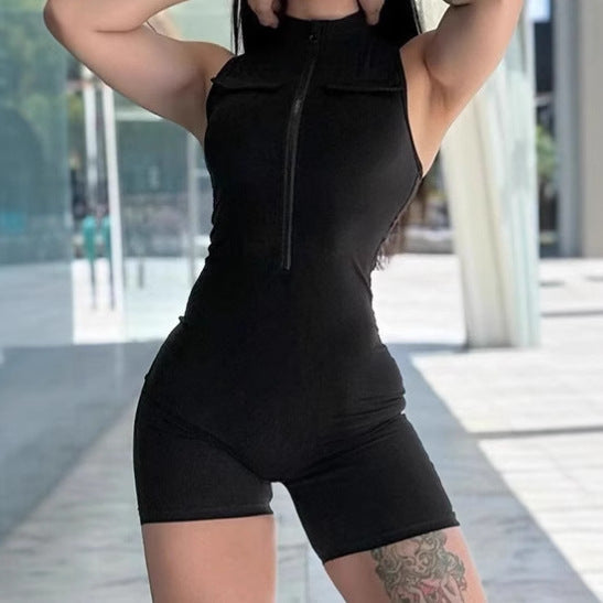 Damen Sportlicher Jumpsuit mit Reißverschluss und praktischen Taschen R&B