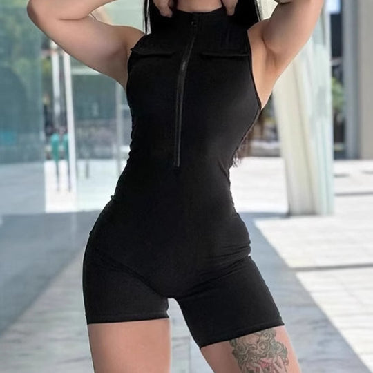 Damen Sportlicher Jumpsuit mit Reißverschluss und praktischen Taschen R&B