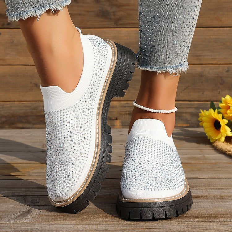 Damen Slip-On Sneakers mit funkelndem Strass und rutschfester Sohle R&B