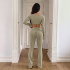 Damen Sportliches Zweiteiliges Set mit Langarmoberteil und Schmalen Leggings R&B