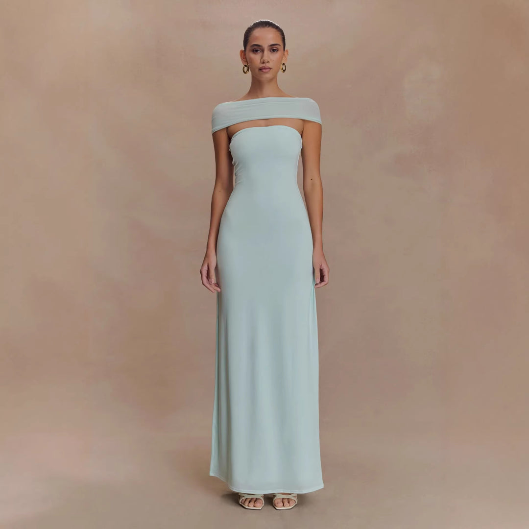 Damen Elegantes bodenlanges Kleid mit schulterfreiem Design R&B