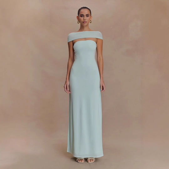 Damen Elegantes bodenlanges Kleid mit schulterfreiem Design R&B