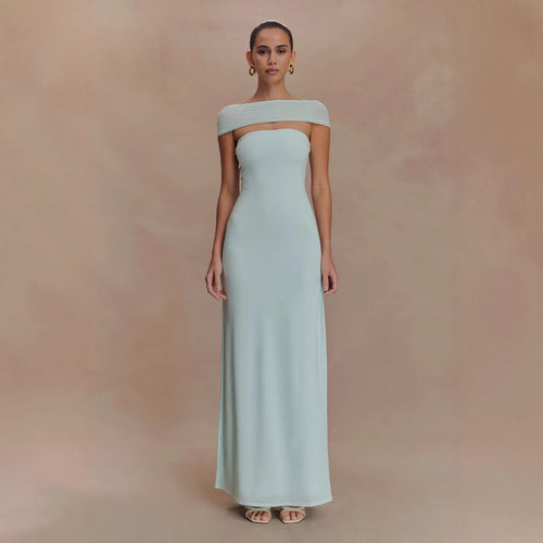Damen Elegantes bodenlanges Kleid mit schulterfreiem Design R&B