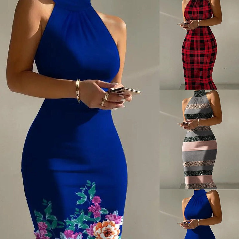 Damen Figurschmeichelndes Maxikleid mit hochgeschlossenem Ausschnitt und modernem Streifenmuster R&B