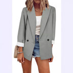 Damen modischer Blazer im Oversized-Schnitt mit tiefen Taschen und umgeschlagenen Ärmeln R&B