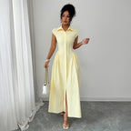 Damen Maxikleid mit klassischem Hemdblusen-Design und eleganten Falten R&B
