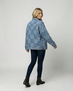 Damen Jeansjacke im Schachbrettmuster mit weit geschnittener Passform und urbaner Optik R&B
