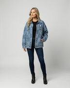 Damen Jeansjacke im Schachbrettmuster mit weit geschnittener Passform und urbaner Optik R&B