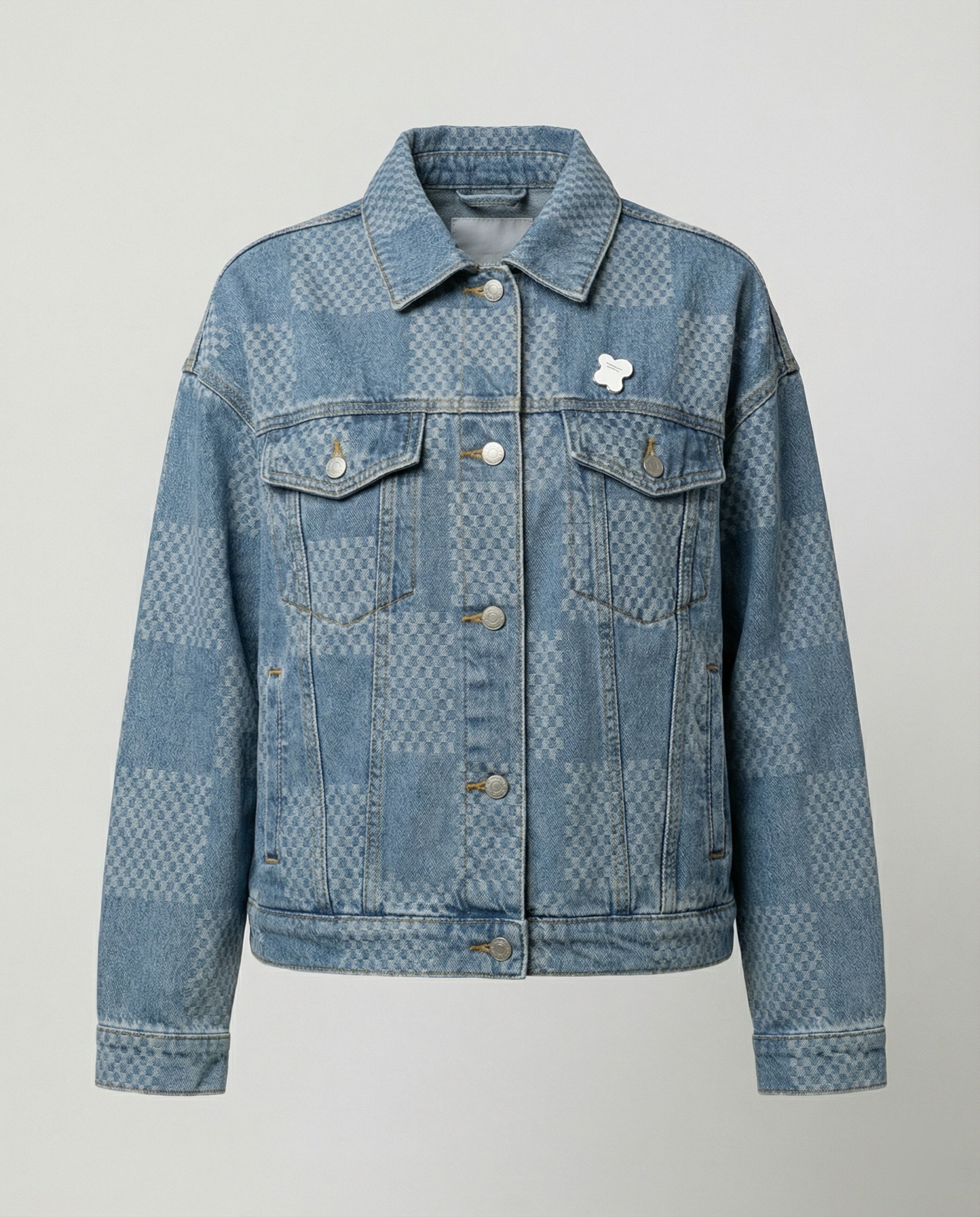 Damen Jeansjacke im Schachbrettmuster mit weit geschnittener Passform und urbaner Optik R&B