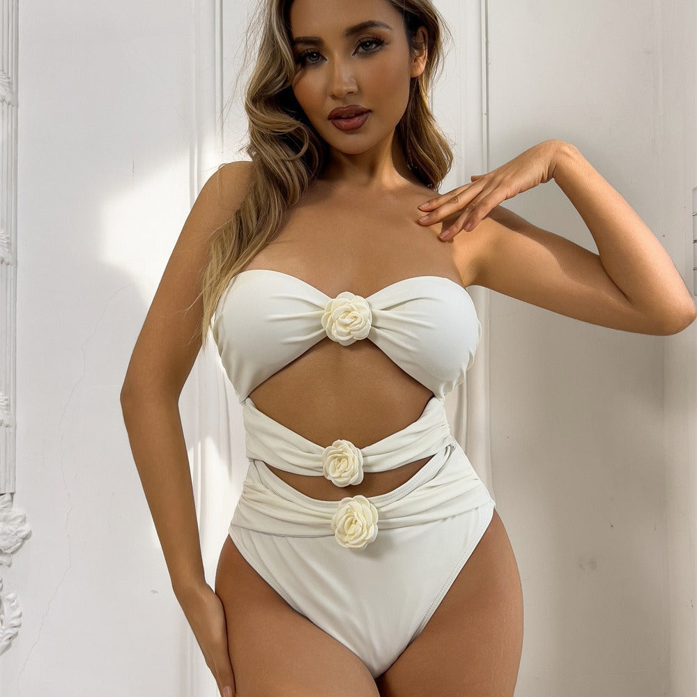 Damen Einteiliger Badeanzug mit floralem Design und innovativem Cut-Outs R&B