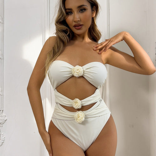 Damen Einteiliger Badeanzug mit floralem Design und innovativem Cut-Outs R&B