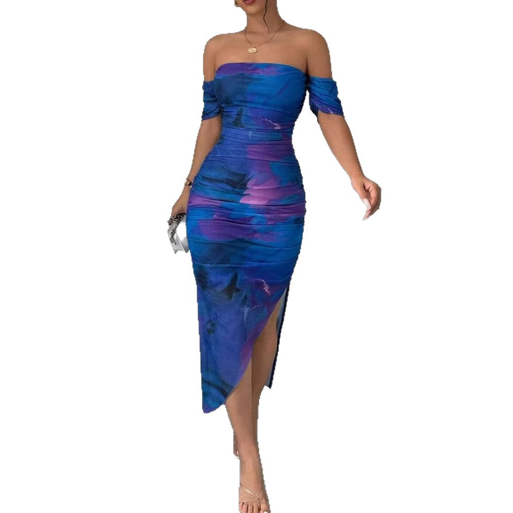 Damen Figurbetontes Midi-Kleid mit off-shoulder Design und elegantem Schlitz R&B