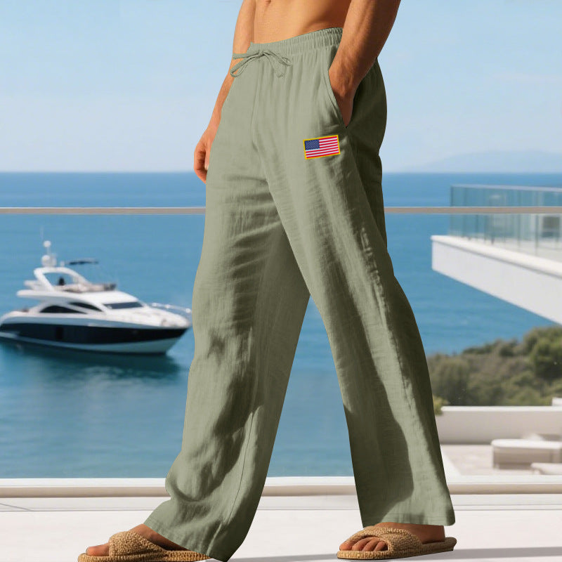 Herren lässige Strandhose mit amerikanischer Flaggen-Applikation und elastischem Bund R&B