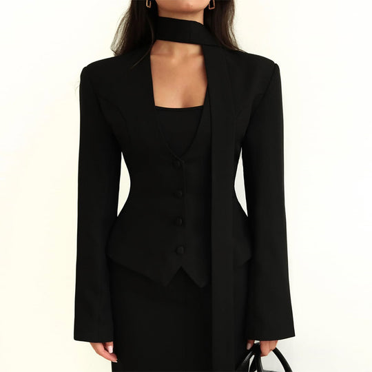 Damen taillierte Blazer-Top mit schmalem Kragen R&B