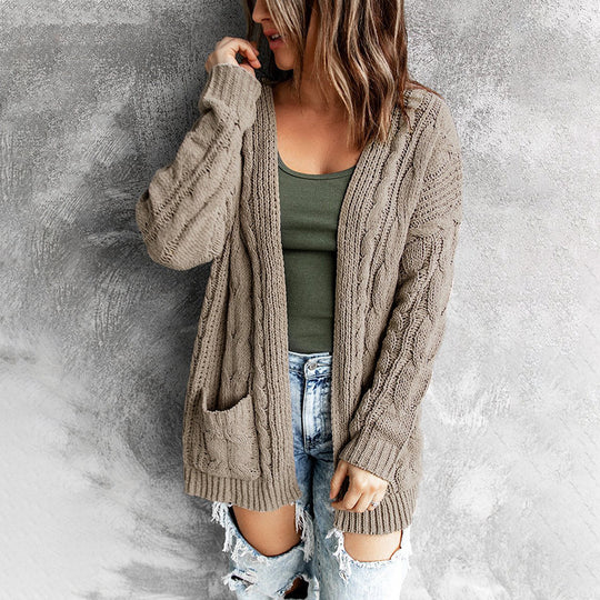 Damen Strickjacke mit Kabelmuster und lässiger Passform R&B