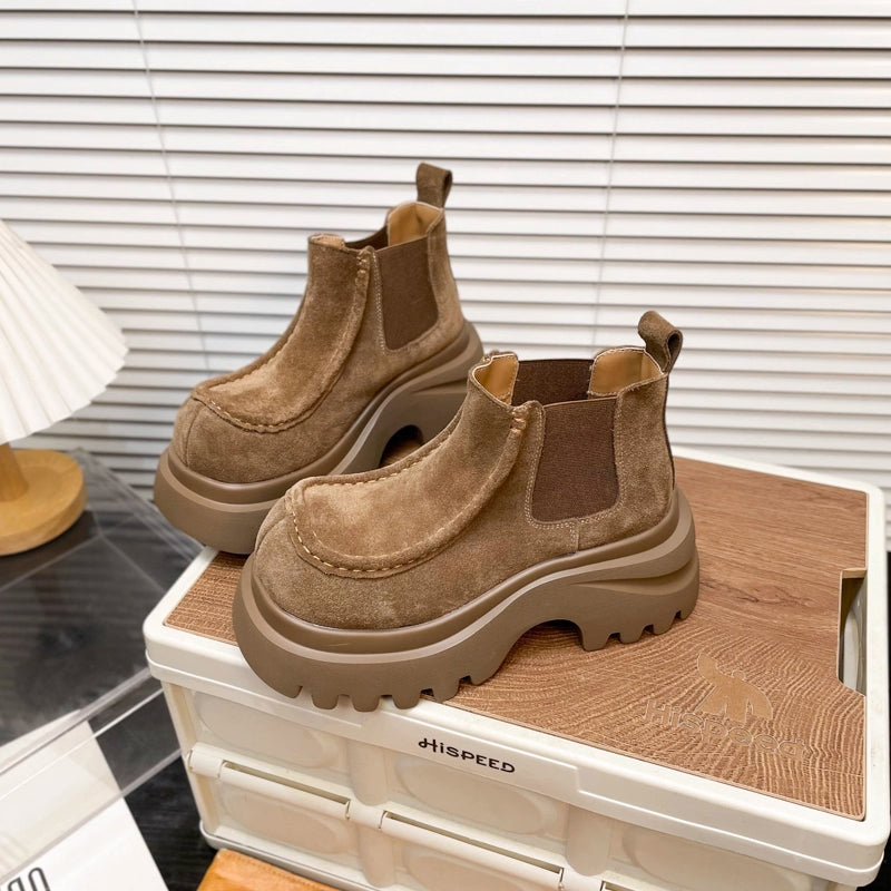 Damen Chunky Chelsea Boots mit rutschfester Profilsohle und weichem Veloursleder R&B