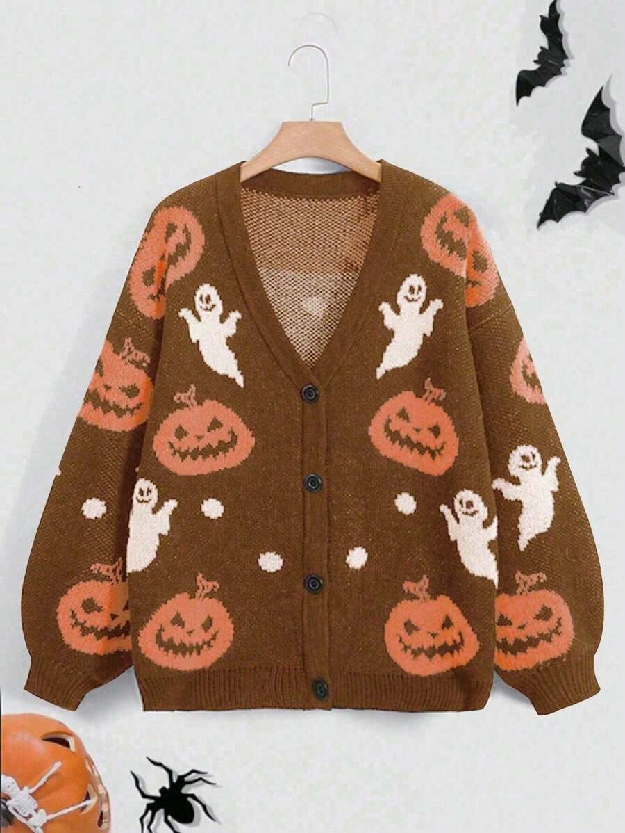 Damen kuschelige Herbstjacke mit gruseligem Motiv R&B