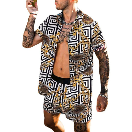 Herren Style-Kurzarmanzug mit maritimen Print R&B