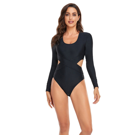DamenSportlicher Langarm-Badeanzug mit modischem Cut-Out-Design R&B