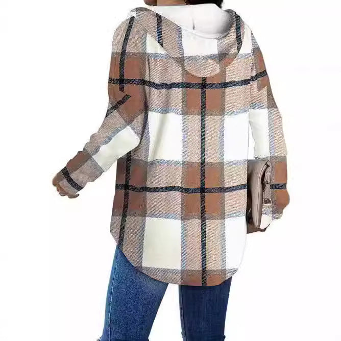 Damen lässige Karobluse mit Kapuze R&B
