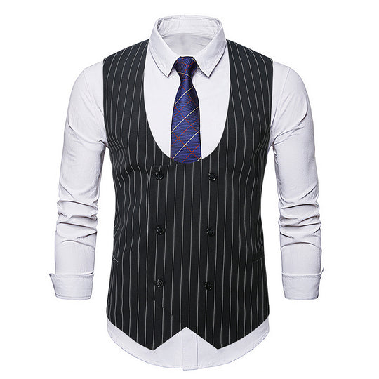 Herren elegante Weste mit doppelter Knopfleiste und klassischen Streifen R&B