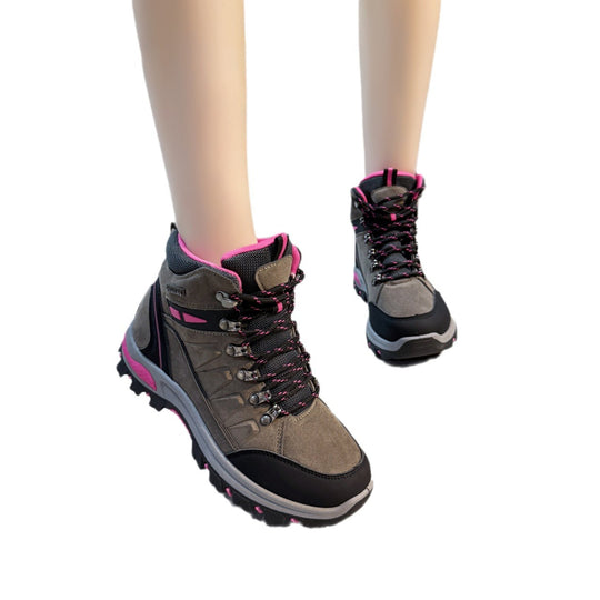 Damen nan robuste Trekkingboots mit wasserabweisender Wildlederoptik, gepolstertem Knöchelkragen und profilierter Outdoor-Laufsohle R&B