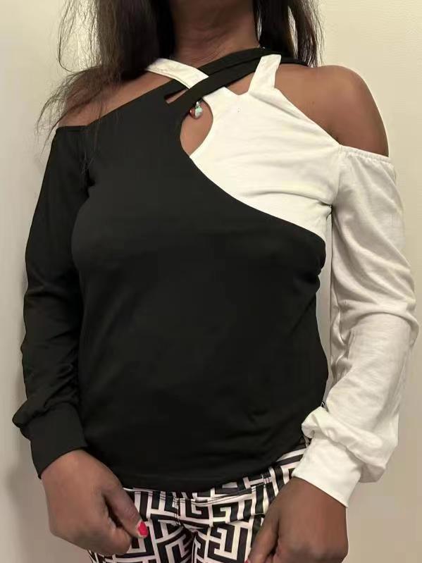 Damen asymmetrisches Oberteil mit freiem Schulterdesign und verbindenden Trägern R&B