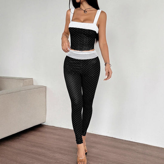 Damen Zweiteiliges Set mit gepunktetem Top und passender Hose R&B