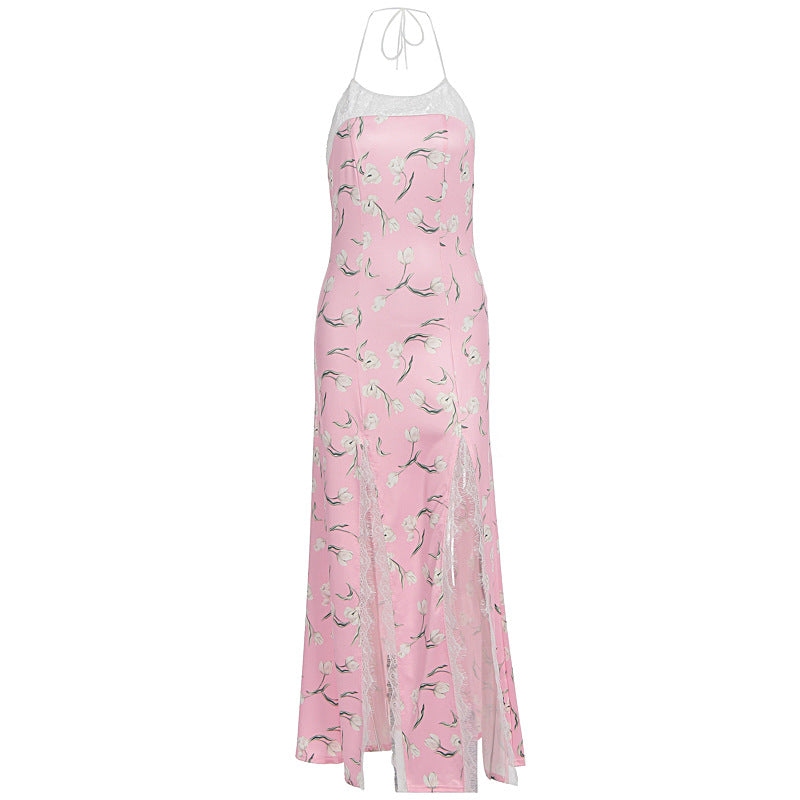 Damen Maxikleid mit floralem Muster und transparenten Einsätzen R&B