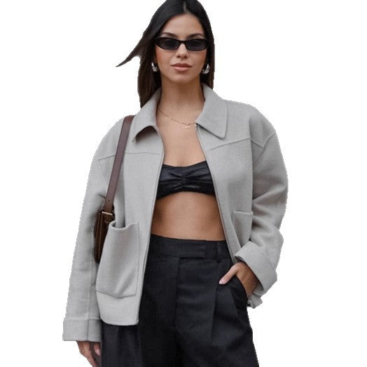 Damen Lässige Oversized-Jacke mit praktischen Taschen und elegantem Kragen R&B