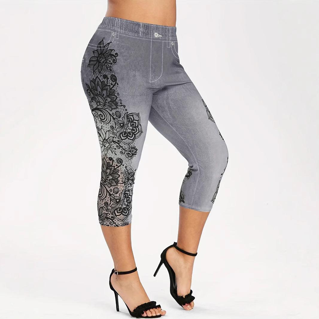 Damen Leggings mit floralem Druck und elastischem Bund R&B