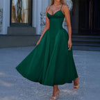 Damen A-linien Abendkleid mit verstellbaren Spaghettiträgern und schwingendem Rock R&B